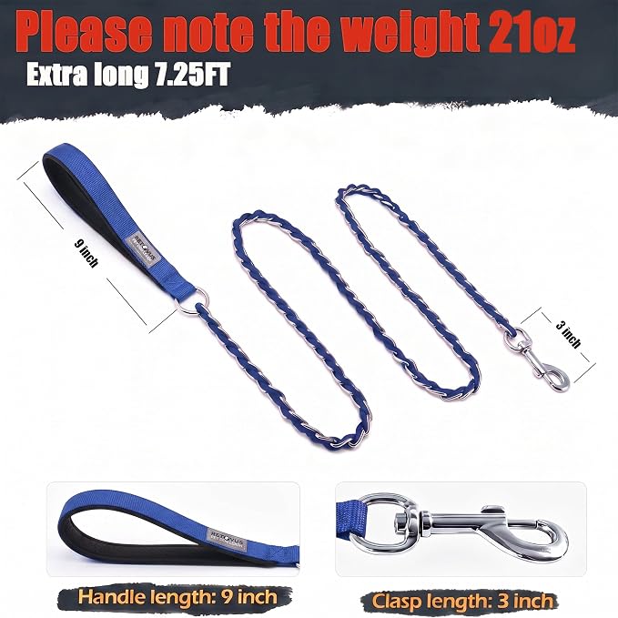 S-ETOVUS-Chain Dog Leash, Bite-Proof Metal Leash, with Padded Handle | Three Sizes 7.25FT/5.2FT/4FT, Woven From Nylon Rope And Chain, Durable And Bite-Resistant, Comfortable With Padded Handles - Image 4