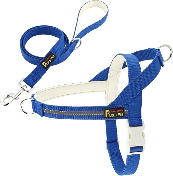 Plutus Pet Cotton Dog Harness and Leash Set, Reflective and Soft Padded, Quick Fit Vest Harness, for Small, Medium and Large Dogs, Royal Blue, XS by PLUTUSPET