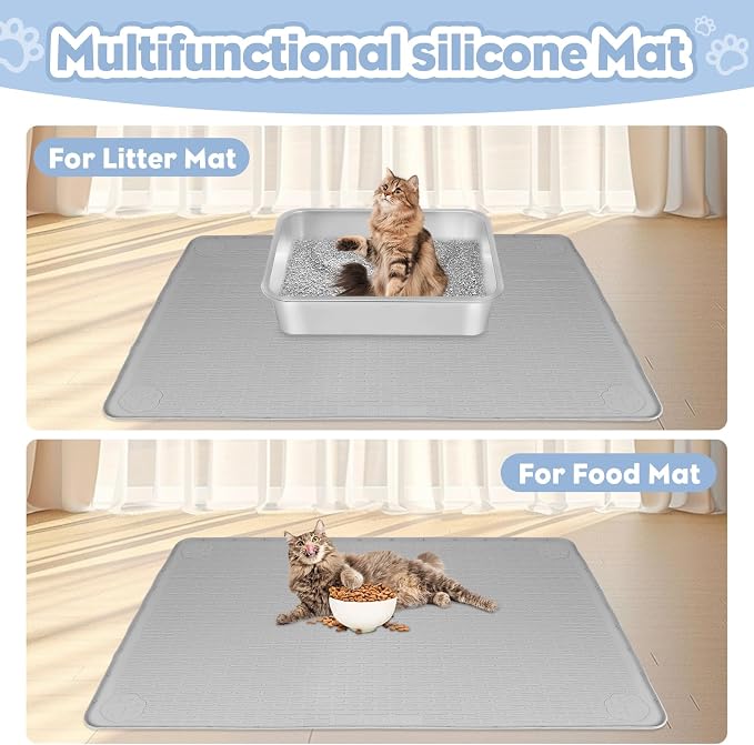 Silicone Cat Litter Mat for Litter Box 40”x28” Large Cat Mat, Light Grey | Waterproof, Non-Slip, Leak-Proof Rug Mat with Lip, Easy to Clean, Extra Large Litter Catcher Mat for Floor - Image 6