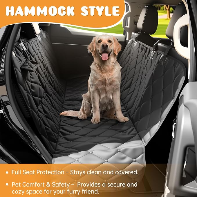 Dog Car Seat Cover for Back Seat 100% Waterproof, Long-Lasting and Soft Nonslip Backseat Dog Cover for Cars, SUVs and Trucks, 600D Oxford Fabric, Black, Standard (54" W x 59" L) - Image 2