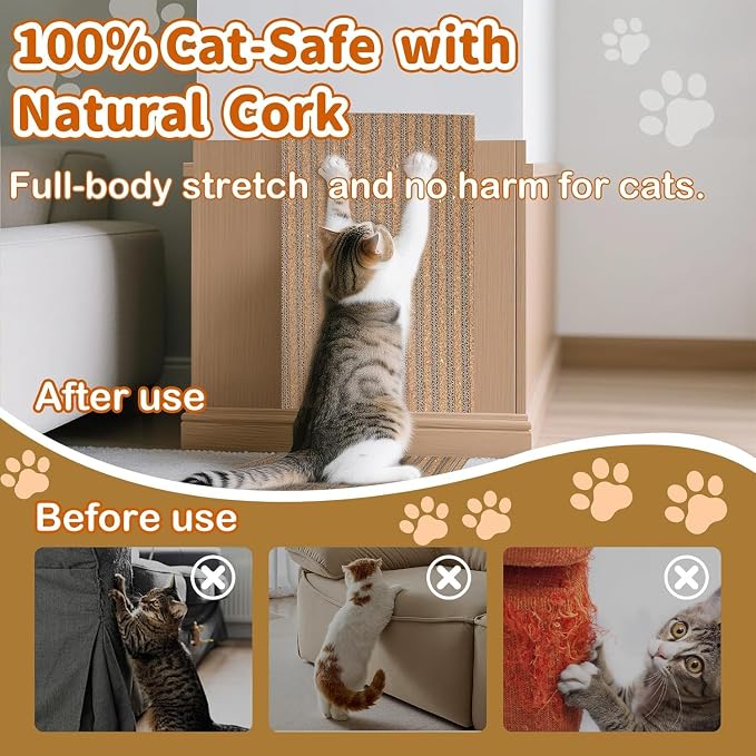 Natural Cork Cat Scratch Ardboard for Cats 2 Pack-Cat Scratcher Pads Indoor-Wall Cat Scratchers-Cat Scratcher Furniture Protector-Carpets Scratching Posts-Stretching-No Mess Splinters Easy Clean - Image 3