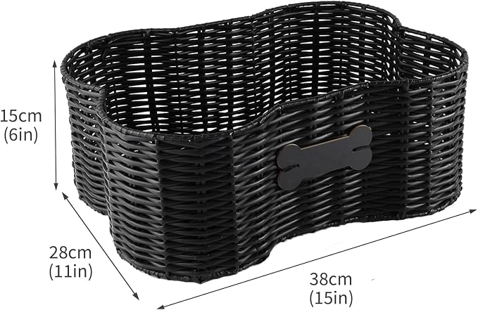 Pet Dog Toy Basket,Dog Bone Shape,Wicker Storage Bin for Dog Cat Toys with DIY Tag,Dog Toy Organizer Holder Boxes for Living Room,Handmade Poly Wicker Basket - Image 6