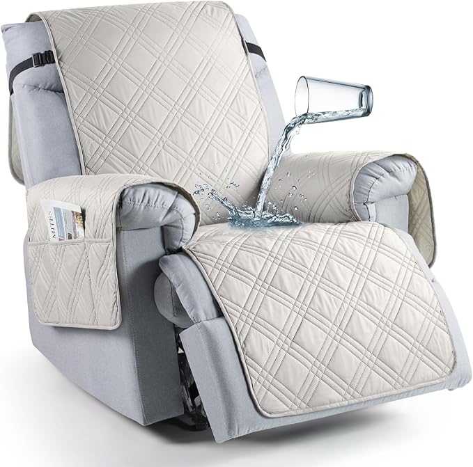 TAOCOCO 100% Waterproof Recliner Chair Covers, Non Slip Recliner Covers for Recliner Chair with Pocket, Washable Reclining Chair Cover Furniture Protector for Kids,Dogs(22'', Off White) by TAOCOCO