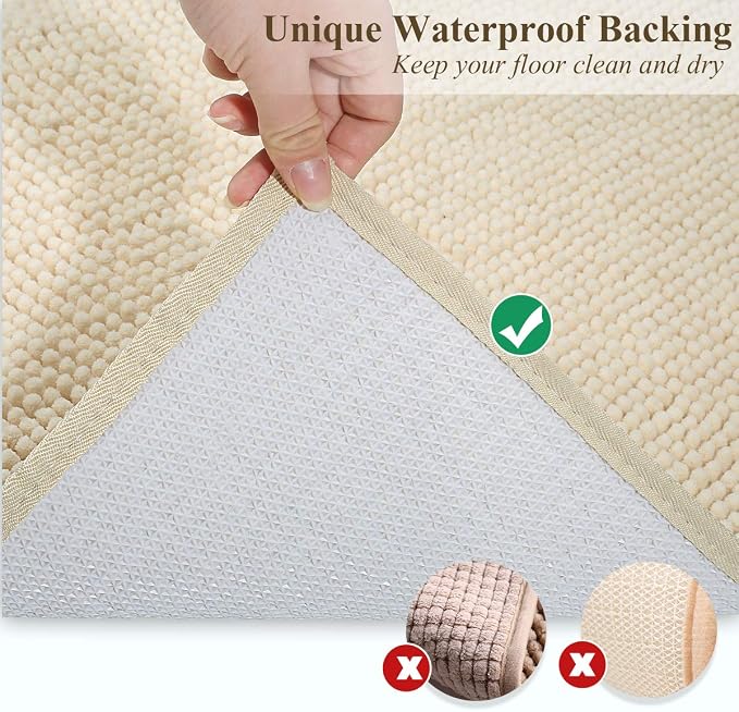 VIVAGLORY Cat Litter Mat Softgrip Litter Trapping Mat, 31"× 20", Beige | Litterbox Rug Box Catcher for Indoor & Floor, Easy Clean Washable Less-Mess Waterproof for Cat - Image 4