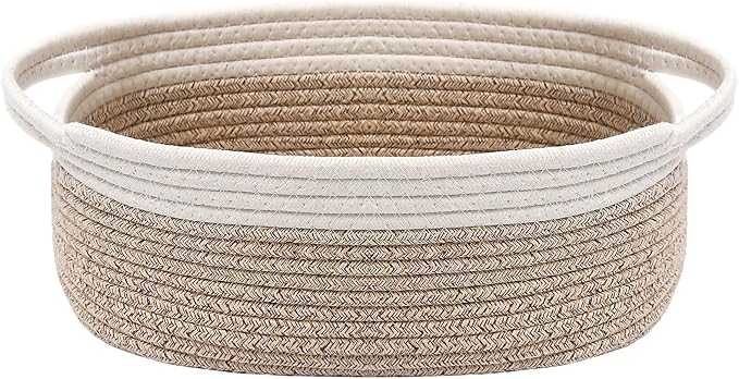 JMvicyroam Small Woven Basket, Empty Gift Basket, White&Oatmeal/1 Pack | Small Gift Basket, Cotton Rope, 12 x 8 x 72 in, Handles, Includes Ribbon and Bag, Birthday Gift Basket by JMvicyroam