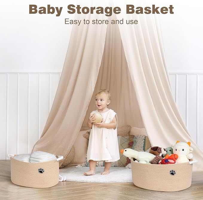 Optish 25L Medium Dog Toy Basket, Woven Rope Storage Baskets, Camel | 16.5" x 11" x 9" Toy Storage Box and Bin with Handles for Living Room, Bedroom Organization, Durable, Foldable, Home Decor - Image 6