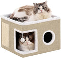 Large Cat Houses for Indoor Cats with Fluffy Ball and Scratch Pad | Foldable Cat Bed Cave for Multiple Pets, Kitten Bed for All Seasons, Non-slip, Hold Up to 30LBS, 16x16x13inch, Khaki by Unknown