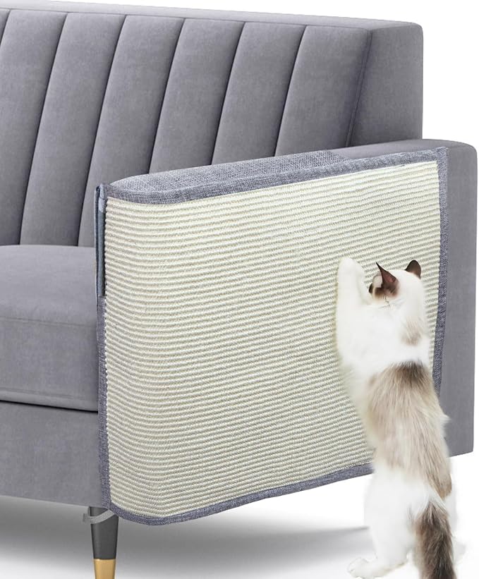 Upgraded Cat Scratch Furniture Protector,Cat Scratch Sofa Arm Sheild with Large Size Natural Sisal for Protecting Couch Sofa Chair Furniture 27.6''L*19.6''W (Light Grey/Left Handed) by Oroonoko