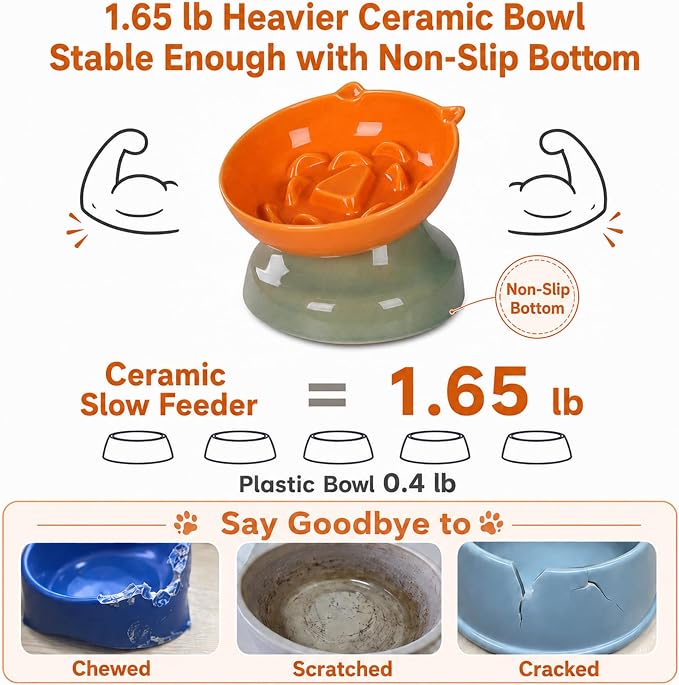 Ceramic Slow Feeder Cat Bowl, 15-Degree Tilted Non-Slip | Food-Grade Ceramic For Indoor Cats, 5.3 In Shallow Bowl, Whisker-Friendly, Dry And Wet Food, Dishwasher Safe - Image 4