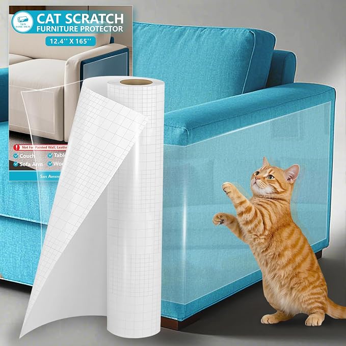 Thicken Vinyl Anti Cat Scratch Furniture Protector，165’’ X 12.4’’ Cat Scratch Deterrent for Furniture, Single Side Couch Protector for Sofa, Couch, Carpet, Door and Chair - Image 8