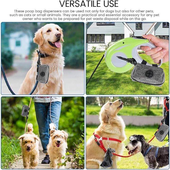 2pcs Dog Poop Bag Holder with 2 Hands-free holder Poop Bag Dispenser Pet Dog Waste Bag Dispenser Leash Attachment Fits Any Dog Leash for Dog Cat and Other Pets(Gray) - Image 7