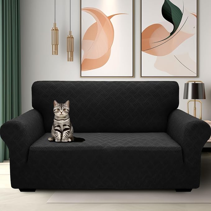 YEMYHOM Couch Cover Latest Jacquard Design High Stretch Extra Large Sofa Covers Pet Dog Cat Proof Oversized Slipcover Non Slip Magic Elastic Furniture Protector (X-Large, Leaf Patten Black) - Image 2