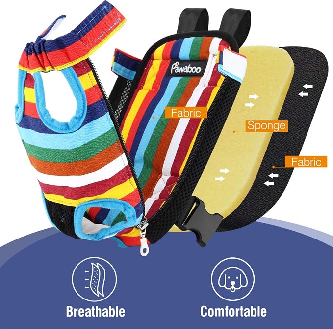 Pawaboo Pet Front Carrier Backpack for Small Medium Dogs | Legs Out Easy-fit,Adjustable Straps,Hands-Free,Soft Padded Support for Travel Hiking Cycling Camping,Colorful Strips,M - Image 5