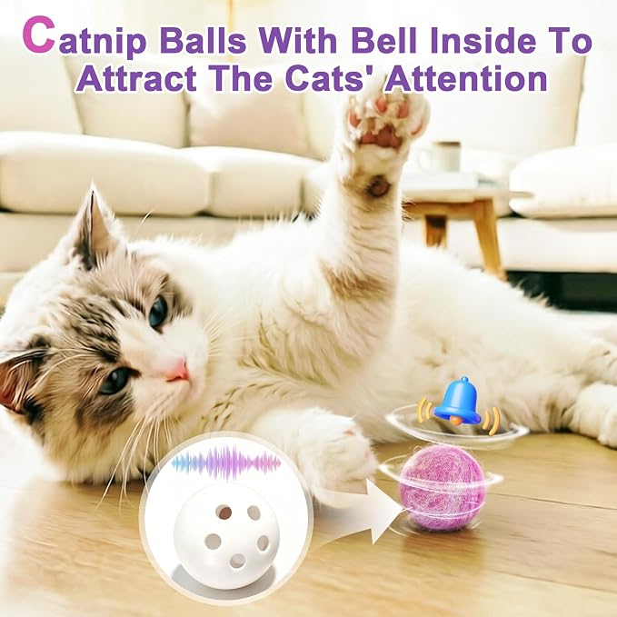 Retro Shaw Catnip Toys Balls with Bell Inside, Wool Yarn Cat Balls, 6 Pack | Interactive Durable Kitten Balls, For Indoor Cats, Kitten Teething Toys, Natural Catnip Toys for Bored Cats - Image 4