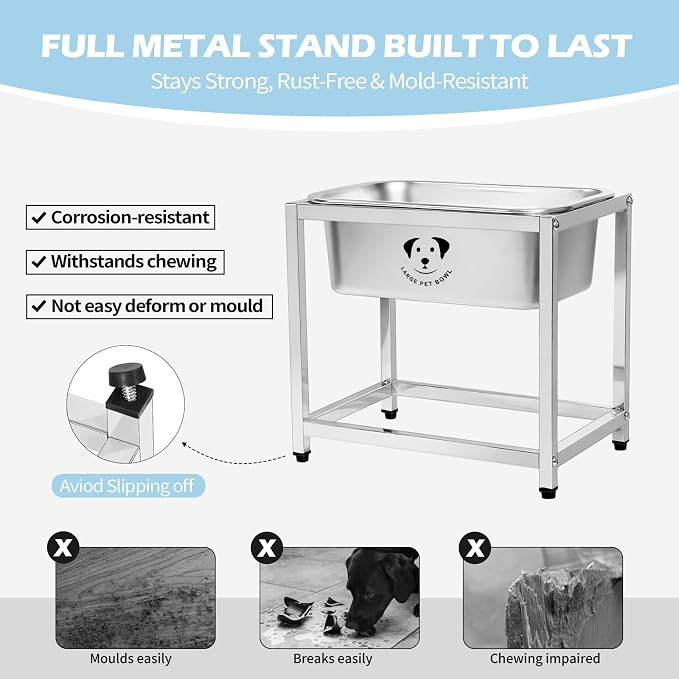 Elevated Dog Water Bowl, Stainless Steel Dog Bowl for Medium Large Dogs, Easy to Clean and Assemble for Outdoor Use 1.25 Gallons Bowl with Full Metal Stand Raised 10.23" - Image 4