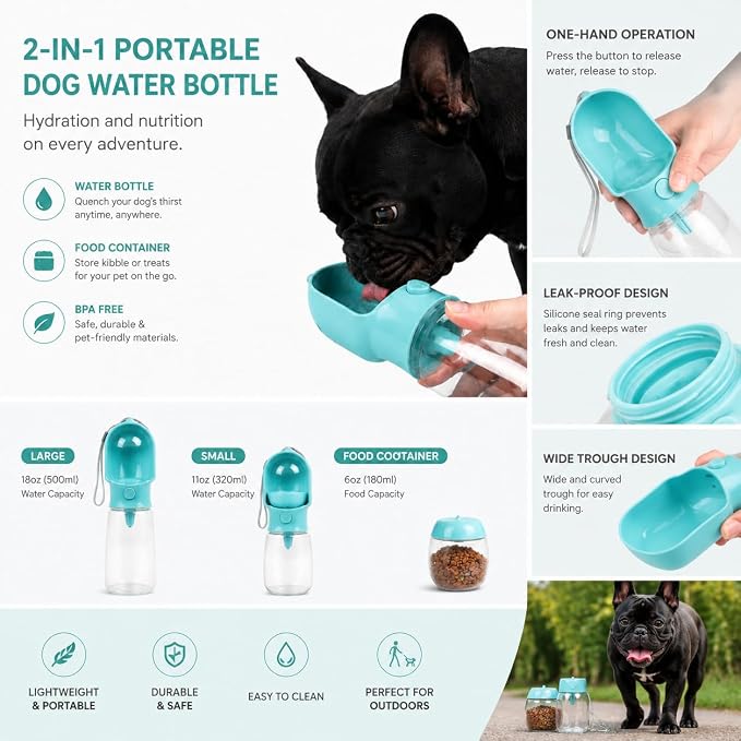 2-in-1 Dog Cat Portable Water & Food Travel Dispenser Bottle(Pink) | 2-in-1 travel pet cup with 500ml water & 180ml food storage, leak-proof portable feeder for dog cat walking hiking trips - Image 6