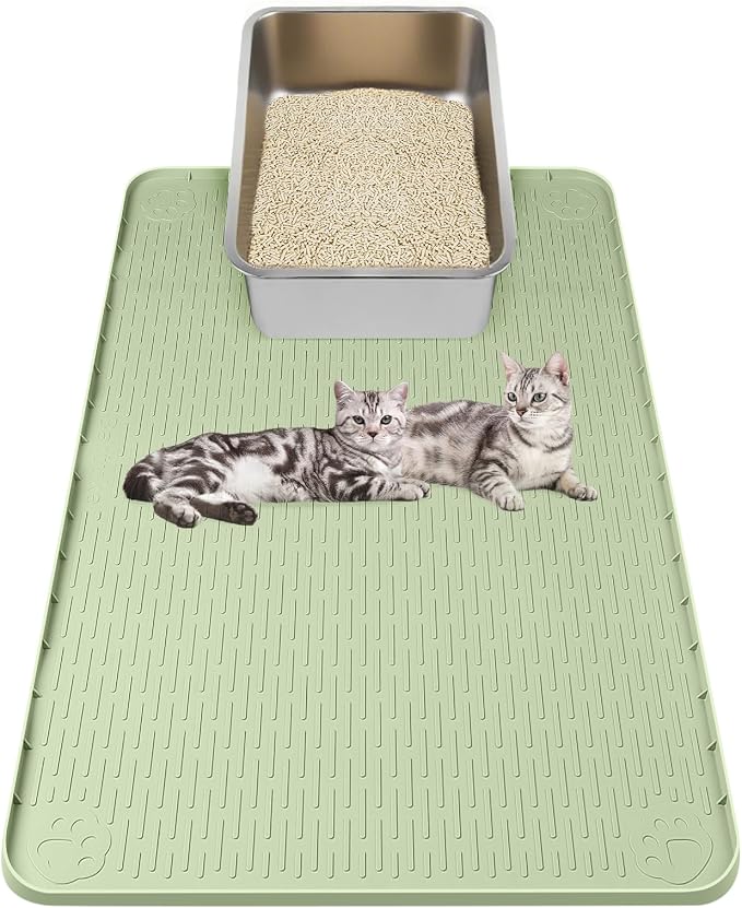 Kalolary Cat Litter Box Mats, Large 34" x 22" Silicone Cat Mat | Easy to Clean Kitty Litter Trapping Mat, Soft on Kitty Paws, Waterproof, Urine-Proof Kittys Litter Mats for Floor, Green by Kalolary
