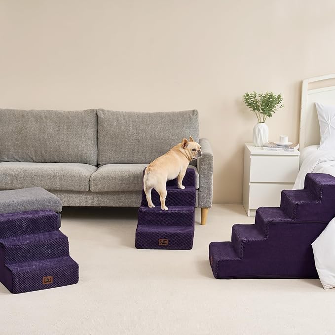 EHEYCIGA Dog Stairs for High Bed 22.5" H, 5-Step Dog Steps, Purple | Pet Steps for Small Dogs and Cats for Bed, Non-Slip Balanced Pet Ramp Indoor - Image 4