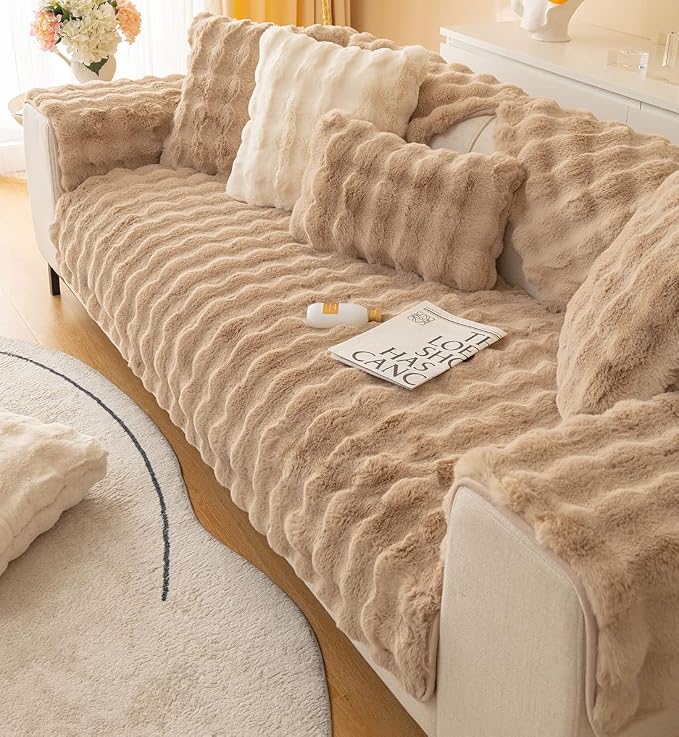 Faux Fur Couch Covers for Sofa Thick Fuzzy Sofa Covers for Dogs | Soft Warm Couch Cover Shaggy Fuzzy Sectional Sofa Cover Non-Slip Plush Sofa Slipcover Furniture Protector by WelcometoXSlive