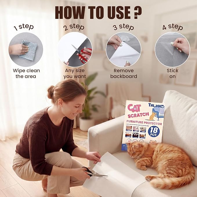 THLHKD Cat Scratch Furniture Protector, 18PCS Single Sided Couch Protectors Tape from Cats Claws Scratching, Thicken Clear Sheets Proof Clawing Sofa Corner Protection Cover Anti Scratch for Furniture - Image 5