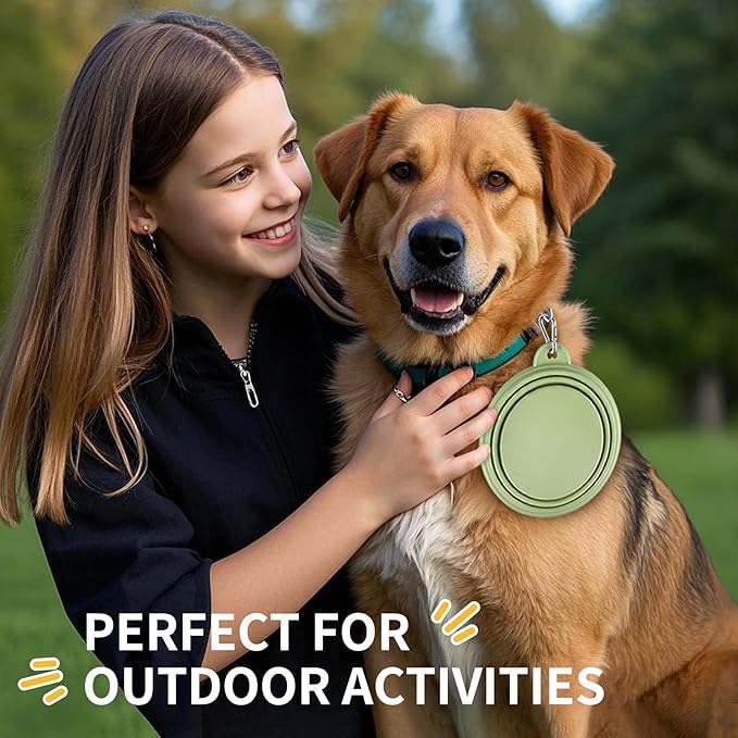 Collapsible Dog Bowls 2-Pack, Portable Travel Dog Bowl with Carabiner, Food-Grade Silicone Pet Bowl for Hiking, Walking (Macaron Pink and Green) - Image 7