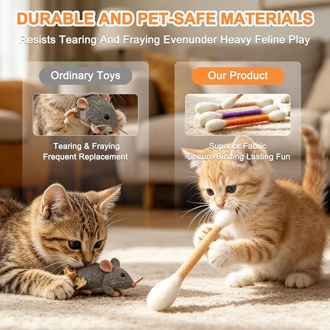 Cotton Swabs Cat Toys with Catnip,6Pack Giant Kitten Chew Sticks for Indoor Boredom,Durable Big Kitten Chew Dental Teething Ropes,Big Interactive Felt Kitty Kicker Play Lover Gift Accessories (Yellow) - Image 4