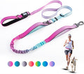 Heavy Duty Hands Free Dog Leash, 5-7 FT Reflective Adjustable Waist Dog Leash Belt with Padded Handles, Shock Absorbing Bungee and Car Seat Belt for Large Medium Dogs (Gradient Pink, XL) by JETOG