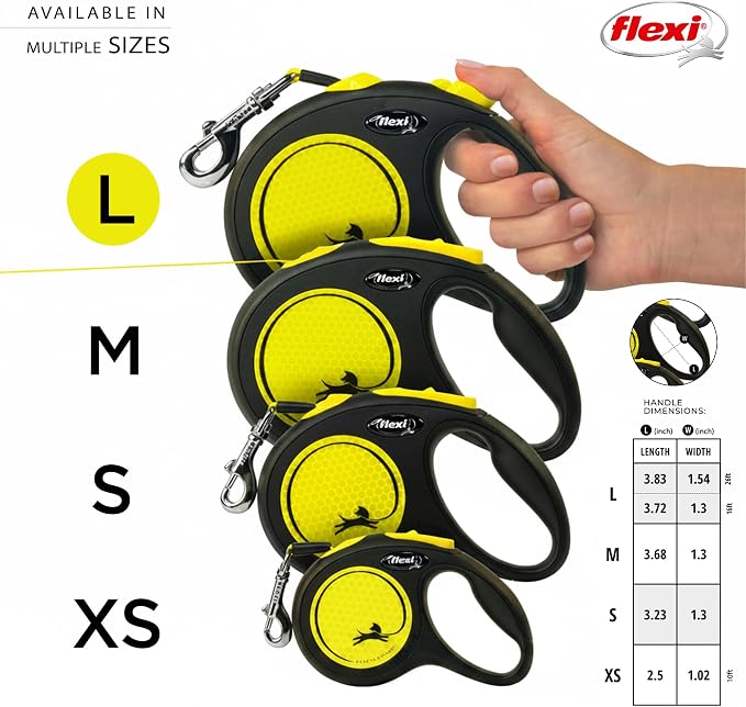 FLEXI® Neon Tape Retractable Dog Leash, Large, 16 ft - Neon Yellow/Black | German engineered, original flexi leash, durable quality for dogs up to 110 lbs, tangle-free, walking, reliable brake system - Image 3