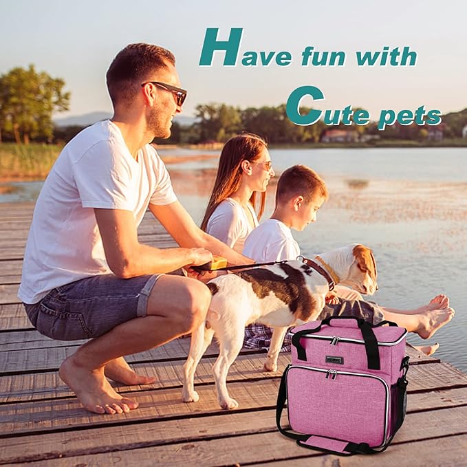 BAGLHER Dog Travel Bag, Pet Travel Bag (ALL Pet Travel Supplies), With 2 Pet Food Containers and 2 Collapsible Silicone Bowls; Essential Kits for Pet Travel Pink - Image 6