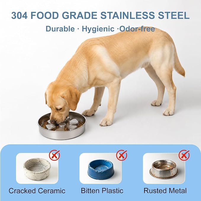 Kactoily Stainless Steel Slow Feeder Dog Bowls, 2.5-3 Cup Deep Maze Bowl for Medium & Large Dogs, Heavy Duty 304 Food-Grade Metal Dish with Non-Slip Base to Slow Down Eating - Image 2