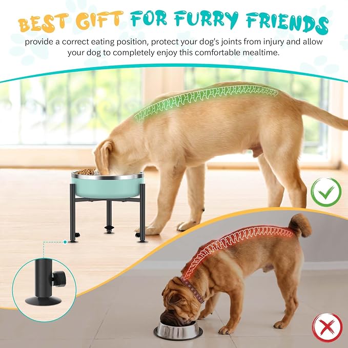 2 Pack Adjustable Dog Bowls Elevated Stand, 4 Heights, Wide 6-10" | Metal Raised Tall Single Food Bowl Holder, Sturdy Lifted Water Feeder for Medium Large Small Breed,H:8”/10”/12”/13.8” - Image 5