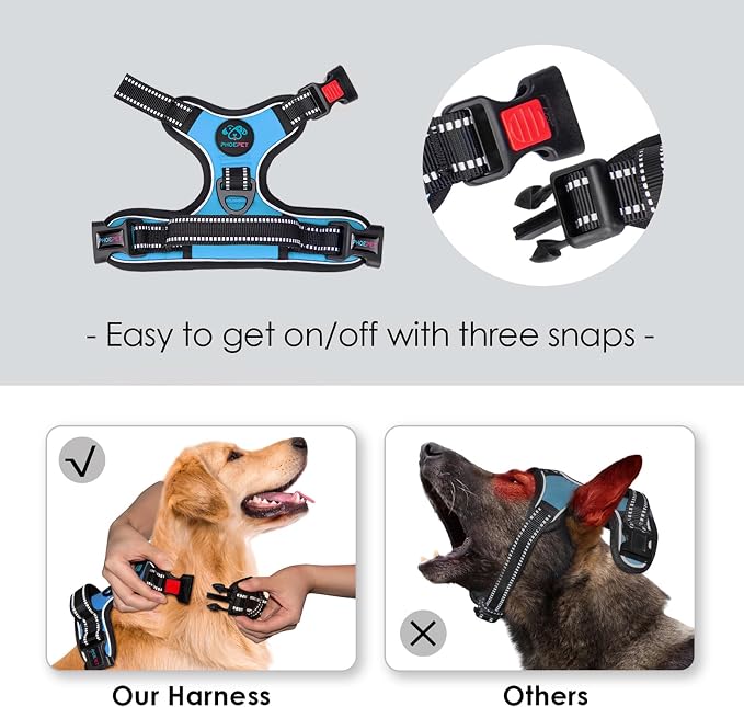 Reflective Dog Harness Large Breed Adjustable No Pull Vest | with Handle 2 Metal Rings 3 Buckles [Easy to Put on & Take off](L, Blue) - Image 3