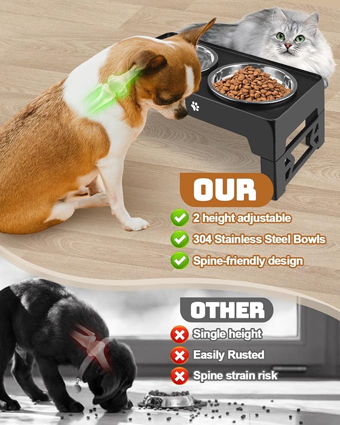 Jovrun Elevated Dog Bowls for Small Dogs and Cats, Non-Slip Cat Bowls with 2 Thick 5.5" Stainless Steel Dishes, Dog Feeder 2 Heights Adjustable to 2.6"-5.3" - Image 5