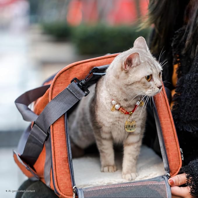 Mr. Pen- Pet Carrier, 17.5" x 11.2" x 11.5", Medium Size, Orange | Portable Travel Carrier for Small Pets, Cats & Small Dogs, Breathable Mesh, Safety Inner Leash - Image 7