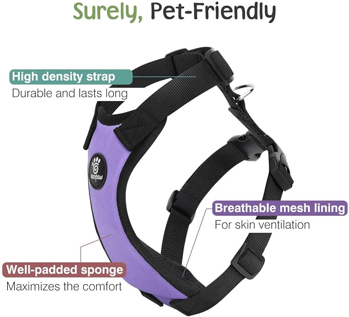 VavoPaw Dog Seat Belt Vest Harness for Car, 2 in 1 Seatbelt Buckle | Soft Breathable Mesh, Adjustable Buckle, Nylon, Heavy Duty Pet Safety Seat Belts for Small Medium Large Pets, Purple, L - Image 3