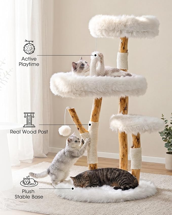 Real Branch Cat Tree, Natural Wood Cat Tower for Indoor Cats | Real Tree Branches no Processed Wood, 44 lbs Capacity, Premium Faux Fur Perches, 23.6" Anti-Tip Base, 30-Min Assembly - Image 5