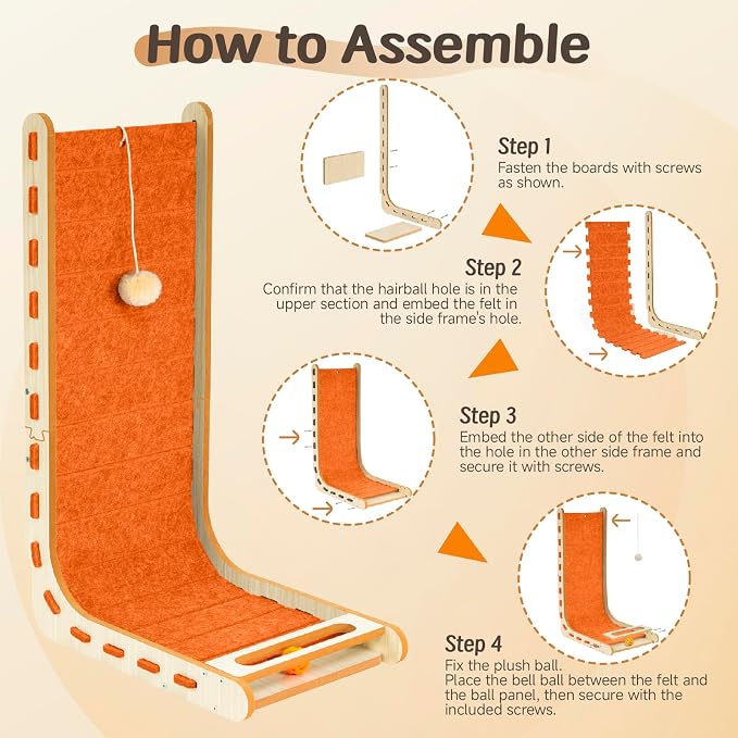 Felt Cat Scratcher for Indoor Cats,26.8 Inch,Orange | L Shaped Scratching Post, Scratch Board Scratchers for Large Cat Scratch Pad Furniture Protector with Bell Ball Kitten Toys - Image 6