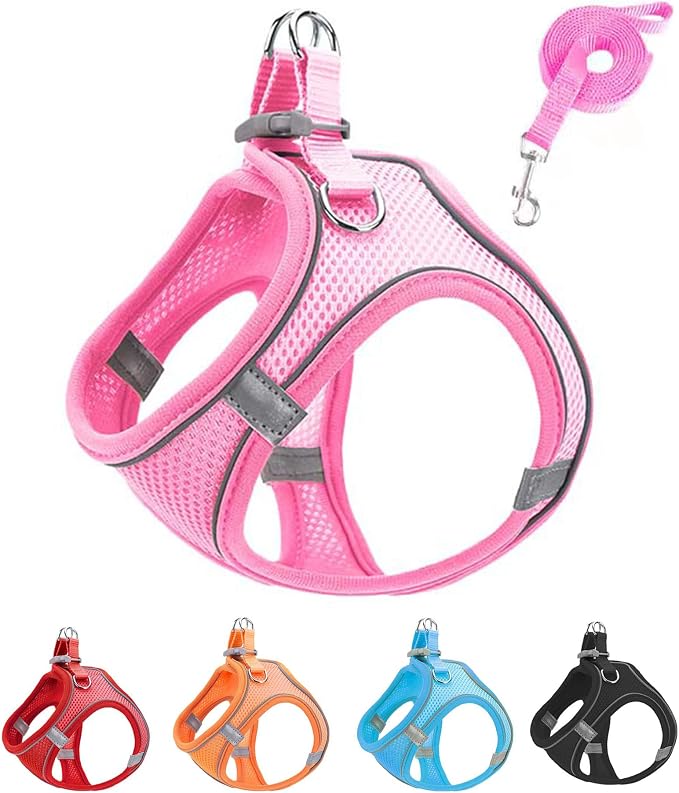 L Pink Soft Mesh Dog Harness and Leash Set,No Escape Puppy Harnesses for Training Walking， Reflective Adjustable Puppy Vest for Small Medium Dogs, Cats (Pink, L) by Unknown