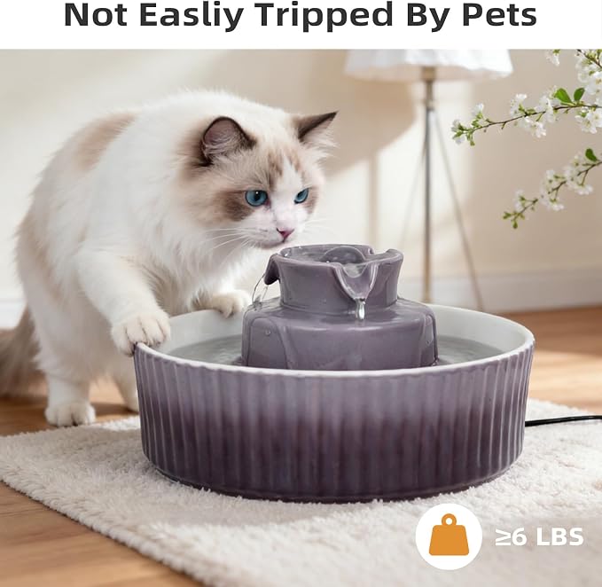 Ceramic Cat Water Fountain, 2.1L/71oz Cupcake Pet Water Fountain | Gradient Purple Automatic Pet Water Fountain For Cats & Dogs, Double Filtration, Easy To Clean, 360° Circulating Water Design - Image 2