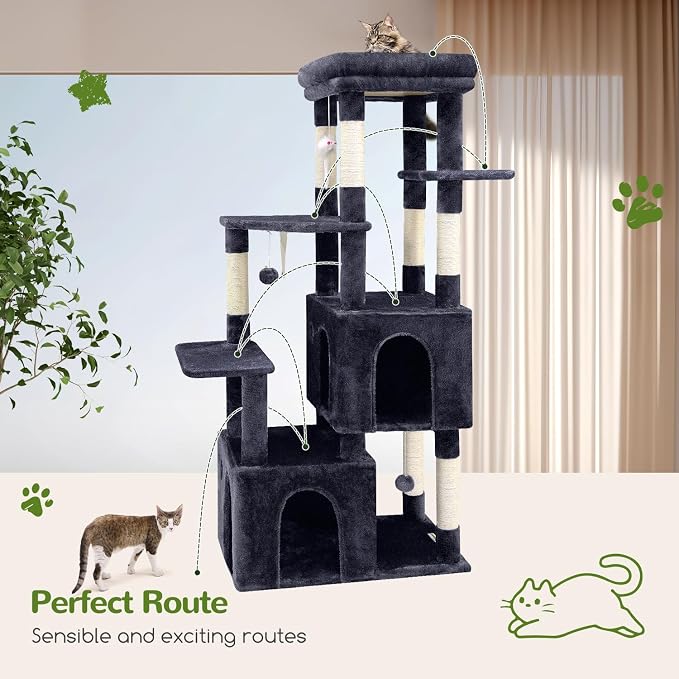 Globlazer Heavy Duty Cat Trees for Big Cats Maine Coon, F61, Dark Grey | Cat Tower for Indoor Large Adult Cats with Scratching Post, Extra Large Top Perch, Cat Condos, 61inch - Image 5