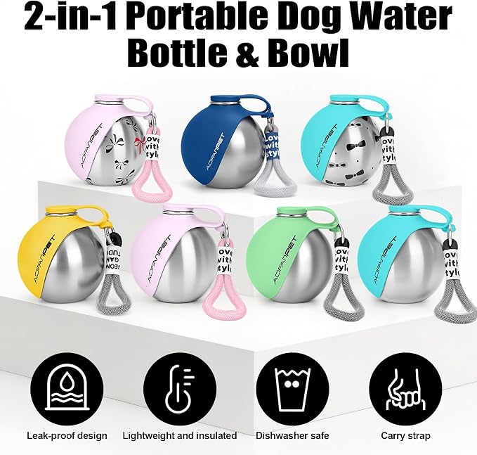 Portable Dog Water Bottle 10oz Stainless Steel Travel Dog Water Dispenser with Bowl No-Spill Puppy Water Bottle for Walking Hiking Small Dog Water Bottle - Image 9