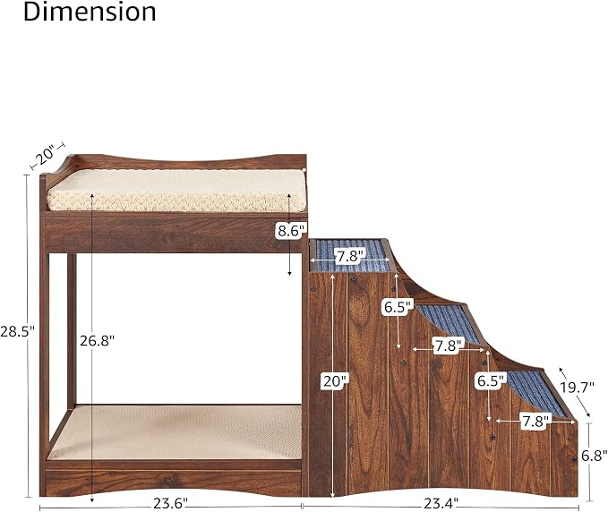 unipaws Pet Bunk Bed with Removable Step for Dog and Cat, Window Perch Seat | Multi-Level Bed with Cushion and Cat Scratch Pad, Indoor Use, Walnut - Image 7