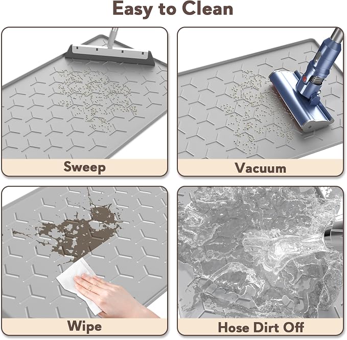 Garoopion Silicone Cat Litter Mat 24×16 inch, Easy to Clean, Gray | Waterproof Silicone Mat with Raised Edges, Catch Litter, Protect Floor from Urine, Multi-Use for Dog/Sink/Kitchen/Boots - Image 4