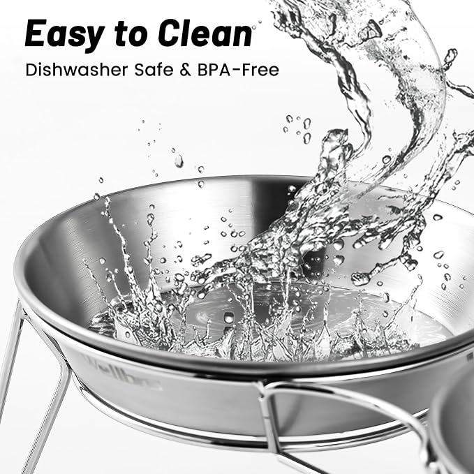 Elevated Cat Bowls, Wide Stainless Steel Cat Food Bowls with Metal Stand Whisker Stress-Free, Raised Food and Water Dish for Cats, Kitten, Puppies and Small Dogs - Image 5