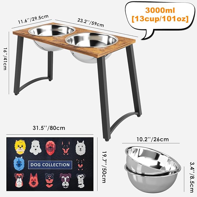 Elevated Dog Bowls for Large Dogs with Slow Feeder & Mat, 101oz Bowls, Tall Raised Dog Bowl Stand - Image 4