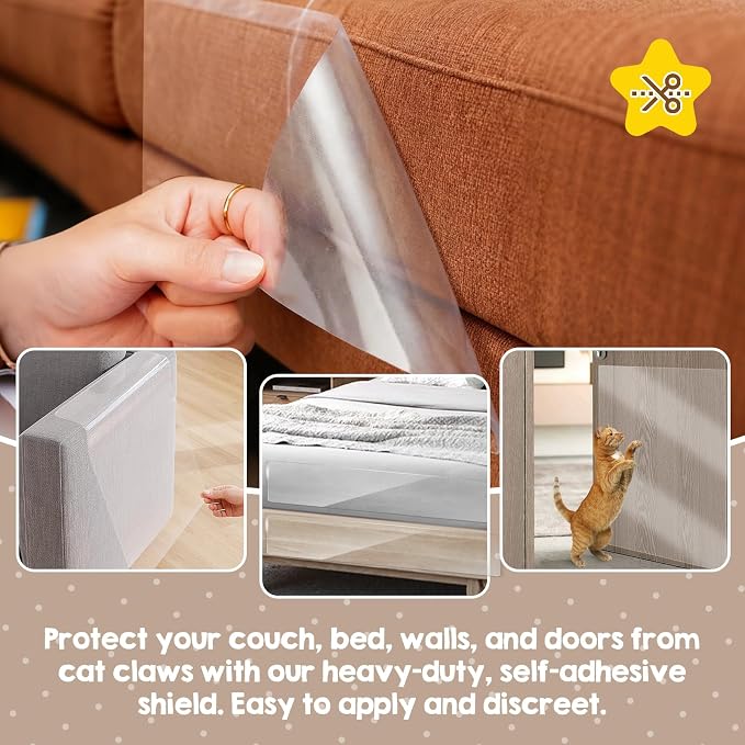 Large Cat Scratch Furniture Protector Couch Protector Sofa Corner 17"-15Pcs | Self-Adhesive, Thickened Clear PVC Shield, Residue-Free Peel & Stick, Trimmable Custom Sizes, Safe Scratching Deterrent - Image 3