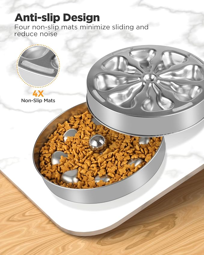 2-Pack Slow Feeder Dog Bowls – Stainless Steel Metal Bowls with Double-Sided Design, 5 Cups Large Capacity for Dry, Wet, Raw Food, Slow Feeding for All Dog Sizes, Easy to Clean, Non-Slip - Image 5