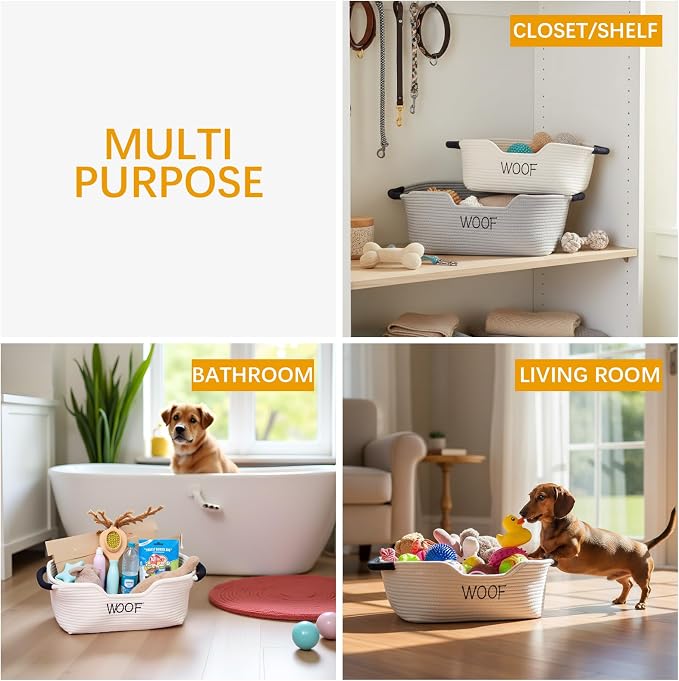 Morezi Dog Toy Basket 2 Pieces Woven Dog Toy bin Low in Front Organizer Storage - Perfect for Collecting Puppy Combs Shampoo Brushes Towel Grooming Stuff in Bathroom playroom Closet - Image 4