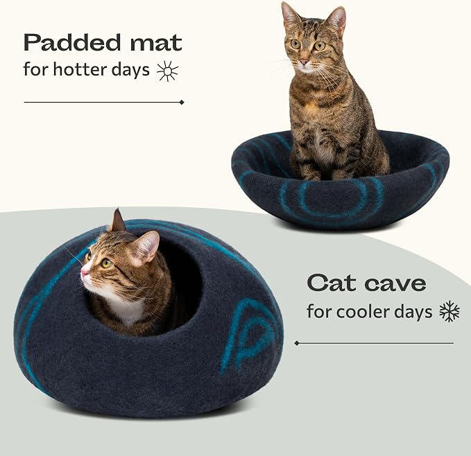 Cat Cave - Merino Wool Bed for Indoor Cats (Back Aqua, Medium) | Cat Bed Enclosure, Premium Felt, Handmade, Super Soft, Lightweight, Breathable, Adjustable Shape - Image 4