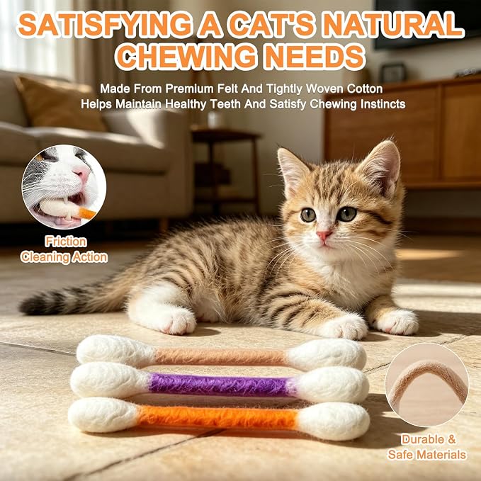 Cotton Swabs Cat Toys with Catnip,6Pack Giant Kitten Chew Sticks for Indoor Boredom,Durable Big Kitten Chew Dental Teething Ropes,Big Interactive Felt Kitty Kicker Play Lover Gift Accessories (Yellow) - Image 6